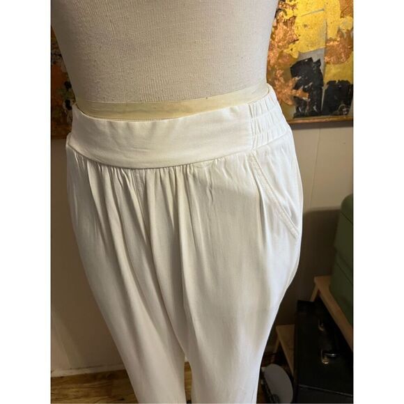 Splendid White Viscose Tapered Cuffed Leg Elastic Back Pants w/Pockets L - Picture 3 of 8